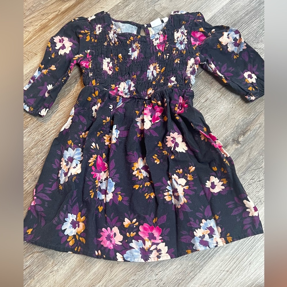 Floral Kids Dress in Black and Pink